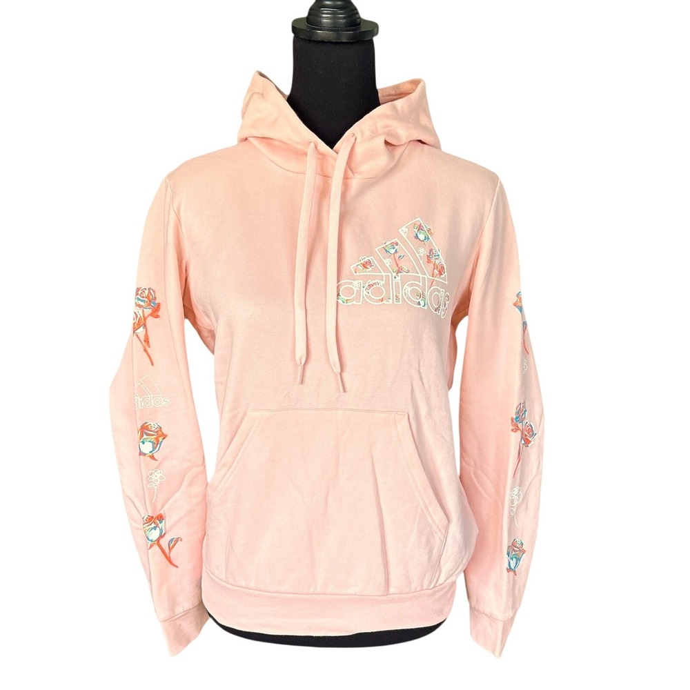 NWOT Adidas Peach Floral Hoodie, Size Small, Athleisure, Loungewear, Streetwear